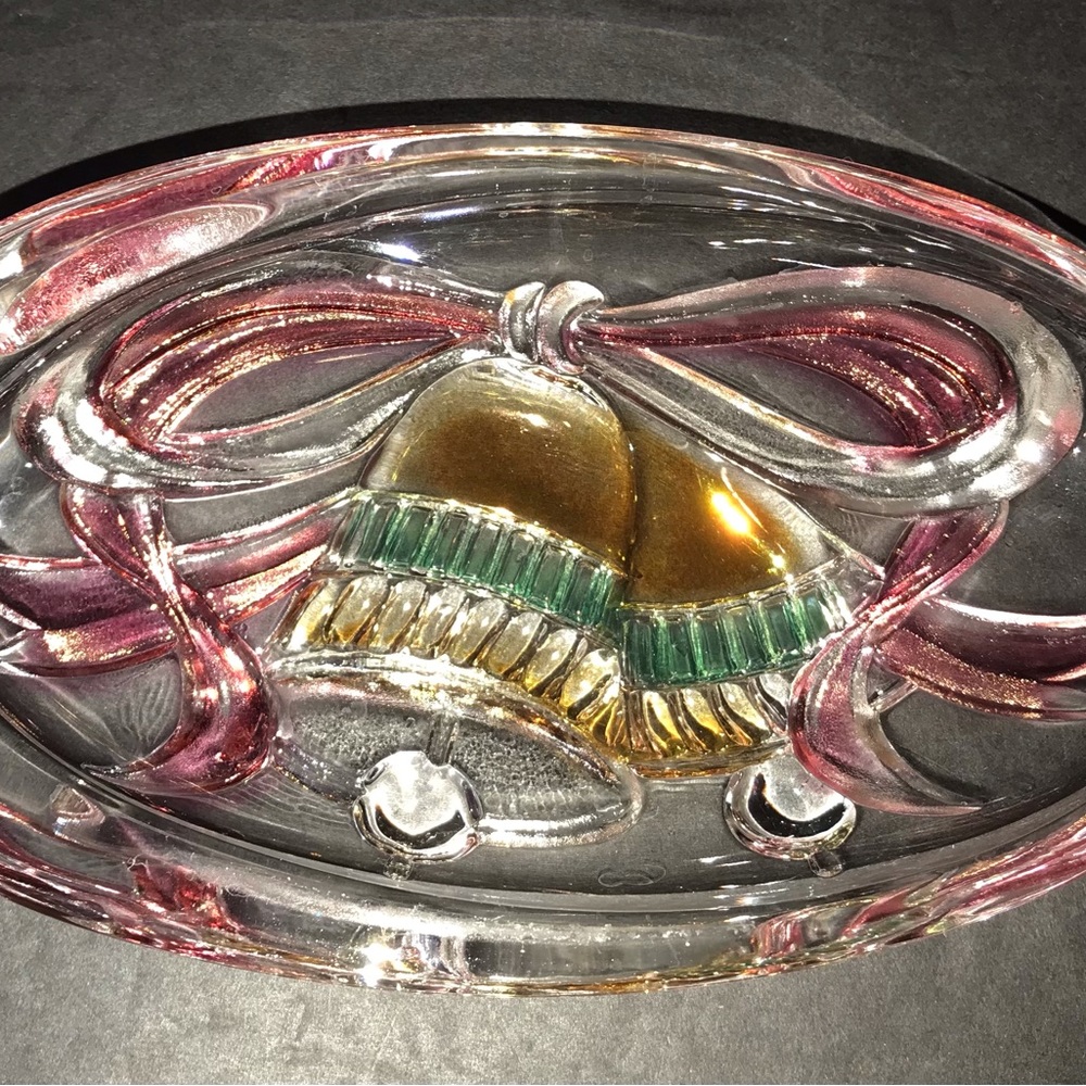 Mikasa Bells Savior Vivre Crystal Oval Candy Nut Dish Holiday Spirit Collection